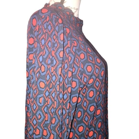 Zara Women Blue Red Triangles Cinched Sleeve Waist Extra Large - Picture 6 of 16